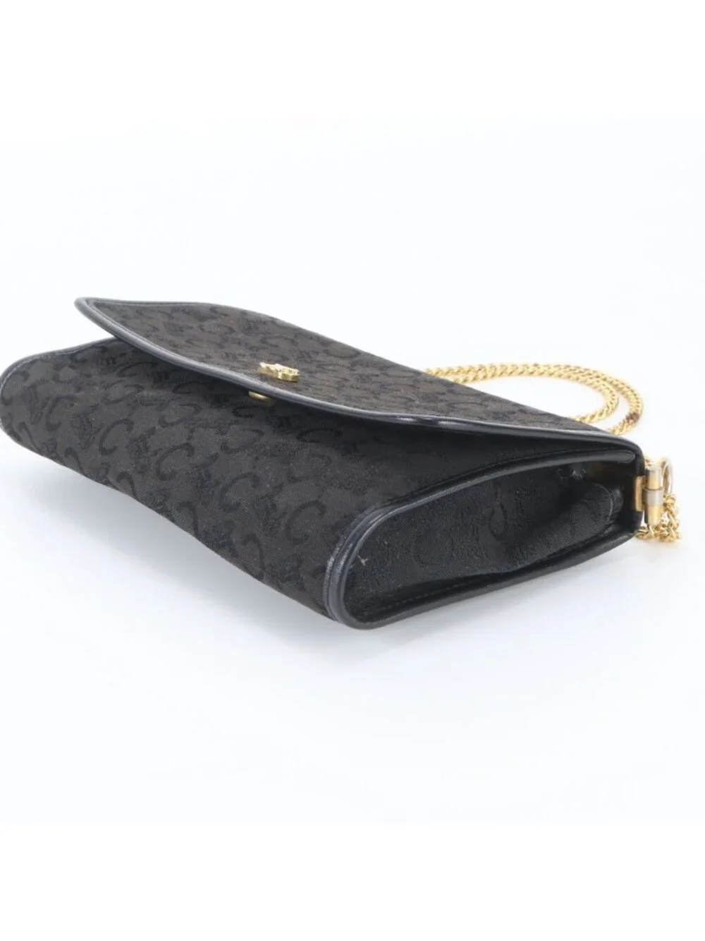 Celine Saruki Canvas Leather 2-Way Chain Shoulder Bag Hand Black